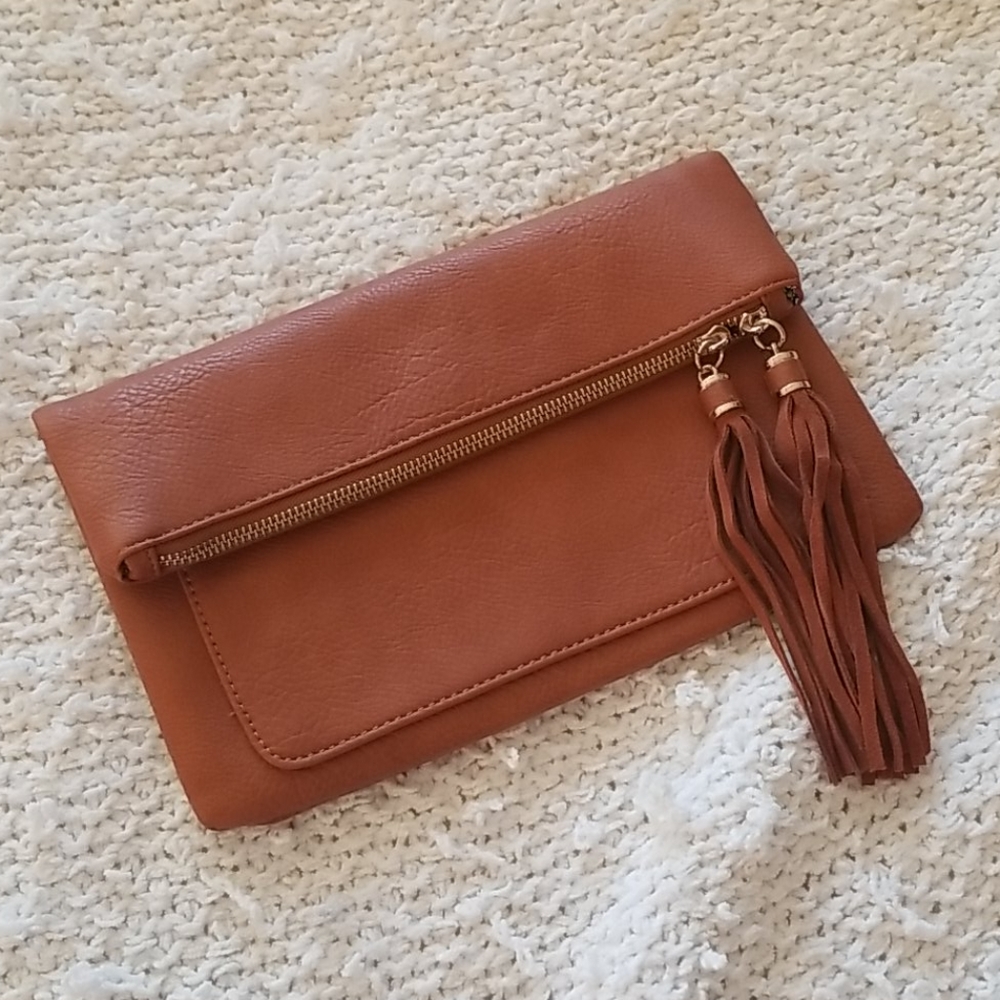 NWOT Moda Luxe Cognac Clutch Handbag